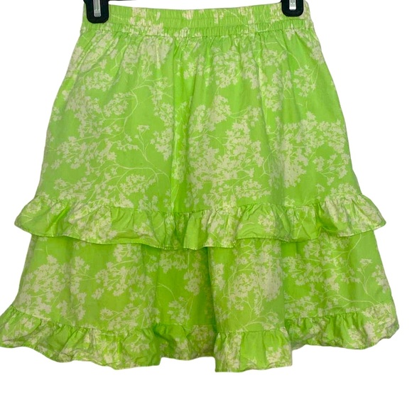 Peter Som for Anthropology Knee Length Bright Green Print Ruffle Mini Skirt - Picture 2 of 7